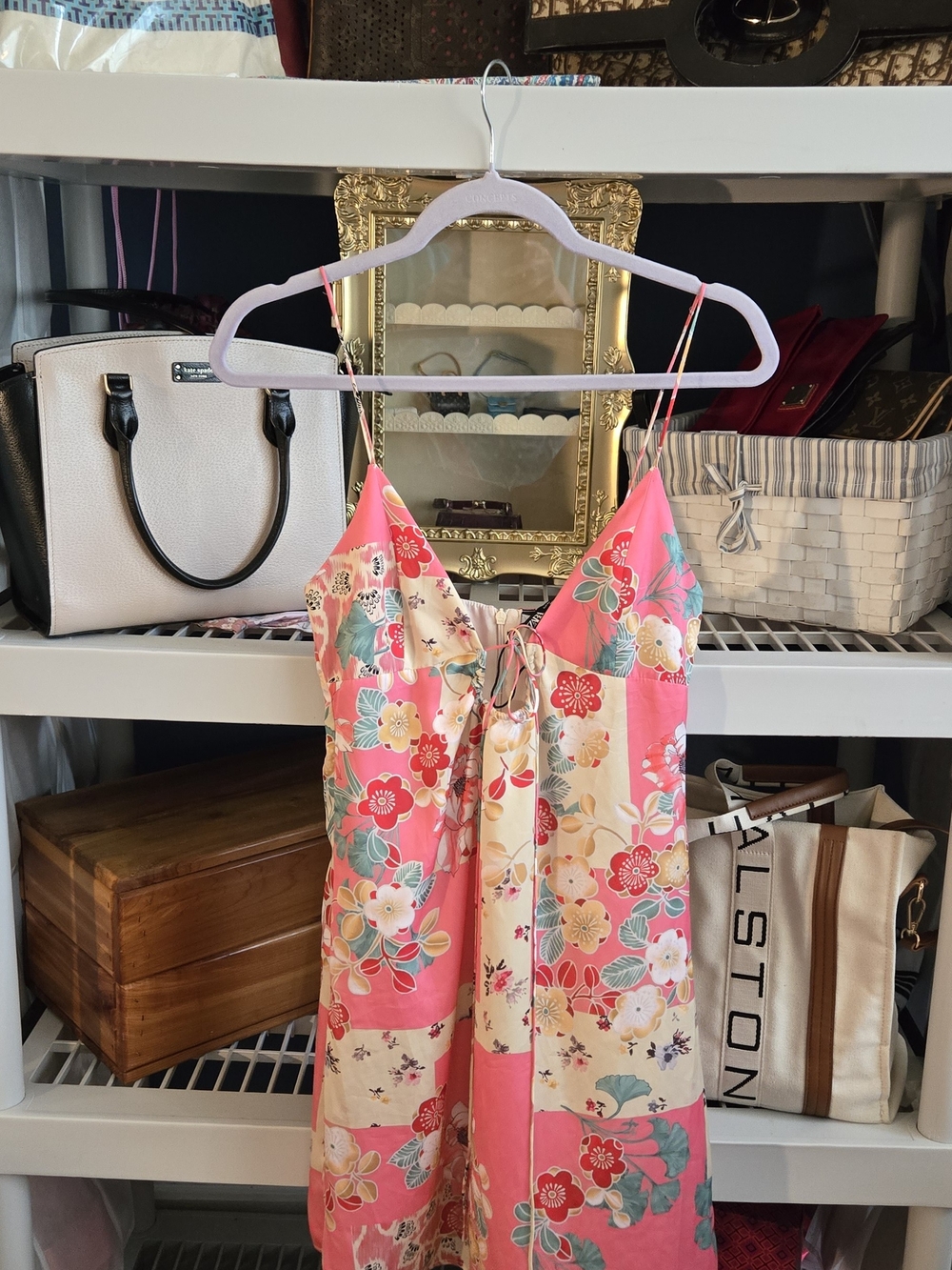 Zara Coral and Cream Floral Tie-Front Sundress